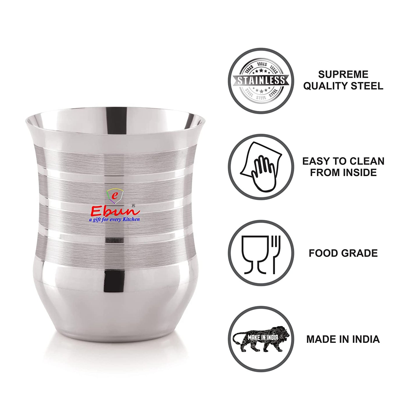 Ebun Silver Touch Stainless Steel Drinking Glass Set 300 Ml
