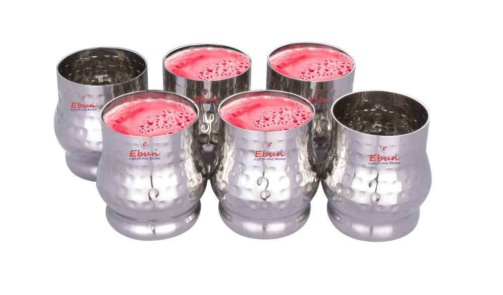 Ebun Hand Hammered Stainless Steel Drinking Glass Set 300 Ml