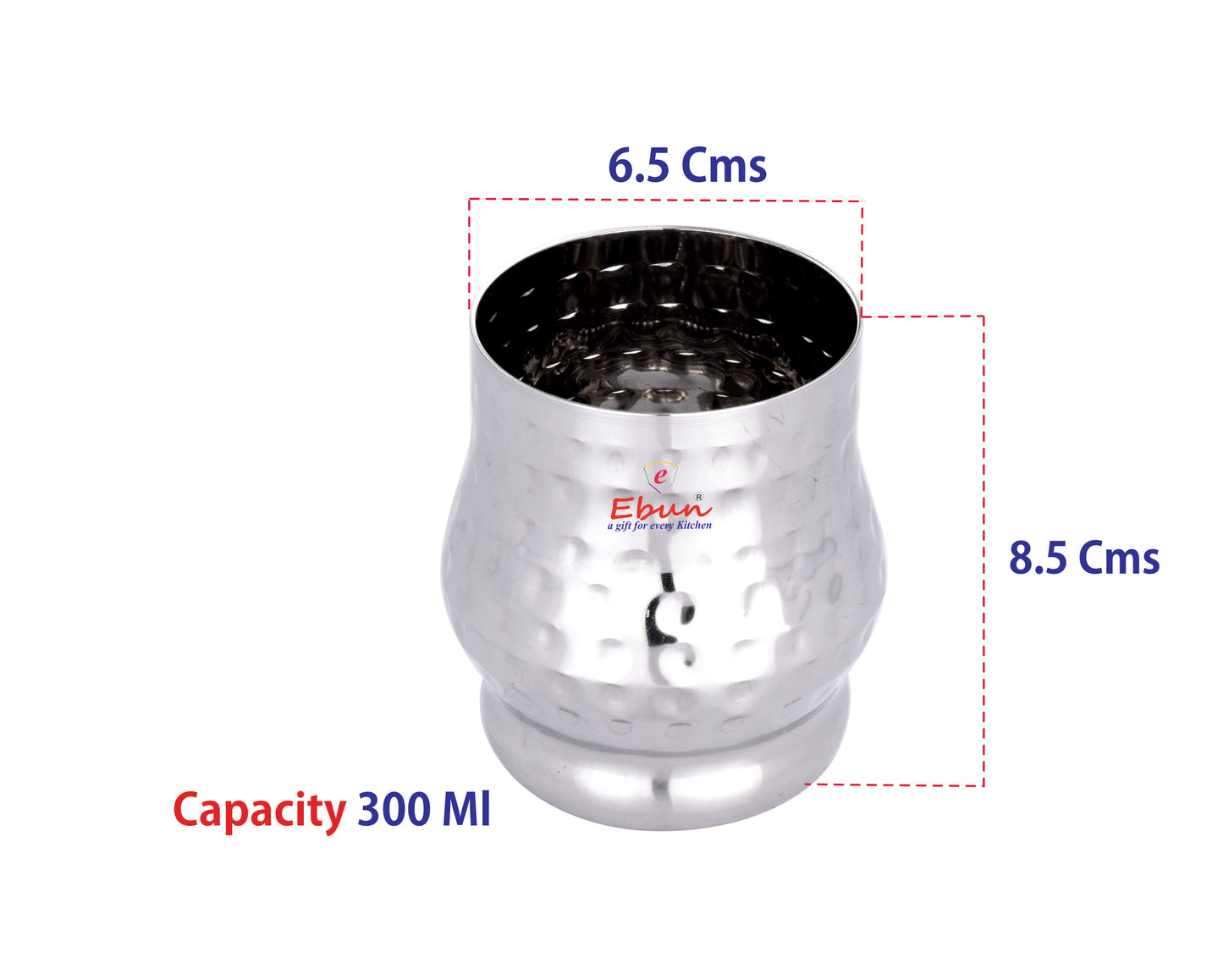 Ebun Hand Hammered Stainless Steel Drinking Glass Set 300 Ml