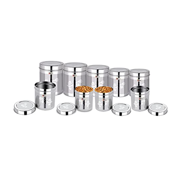 EBun Stainless Steel Laser Finish Floral Containers Set (Pack of 9)