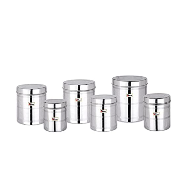 EBun Stainless Steel Silver Touch Containers Set (Pack of 6)