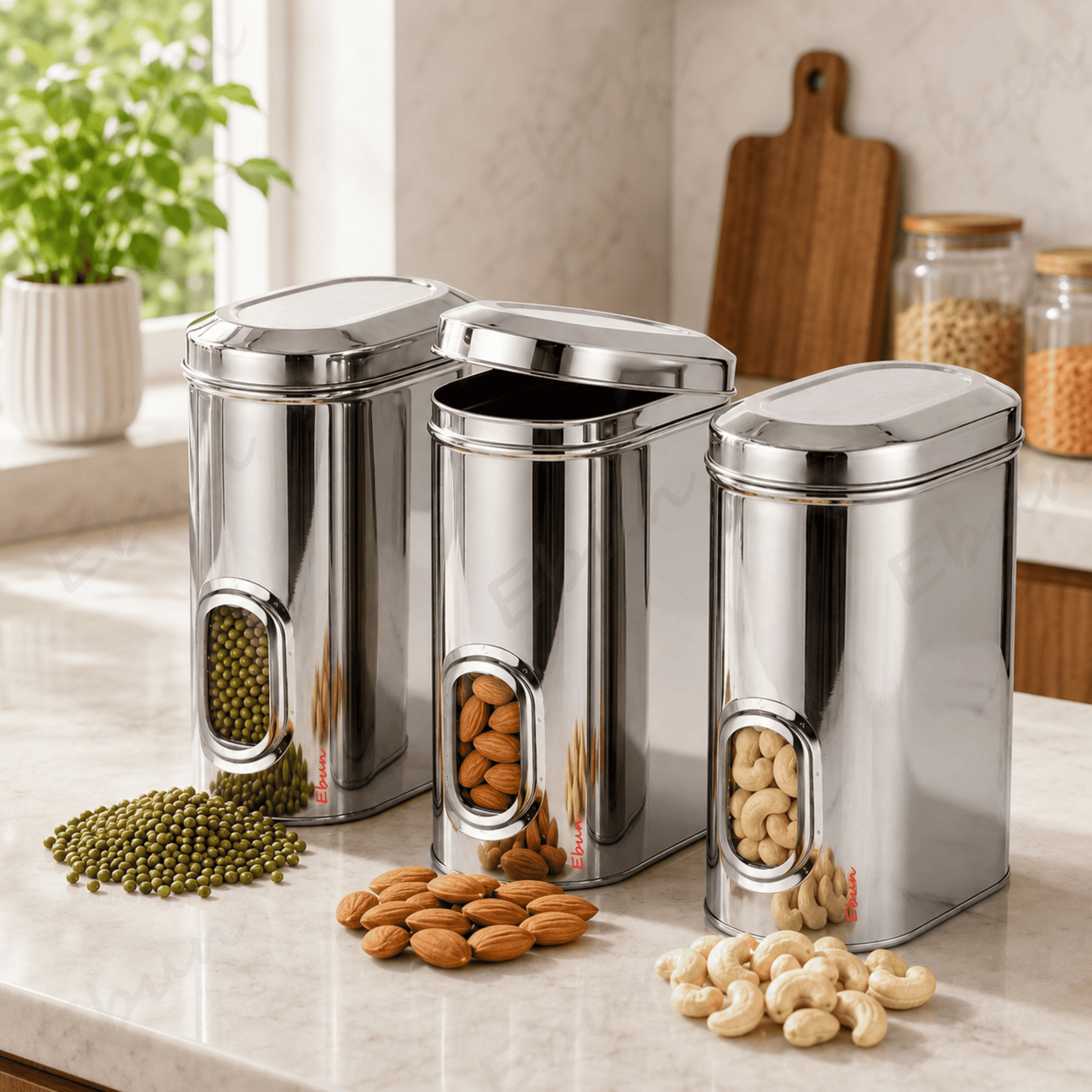 Ebun Stainless Steel Capsule Shape See Through Containers - 2 Kgs Capacity