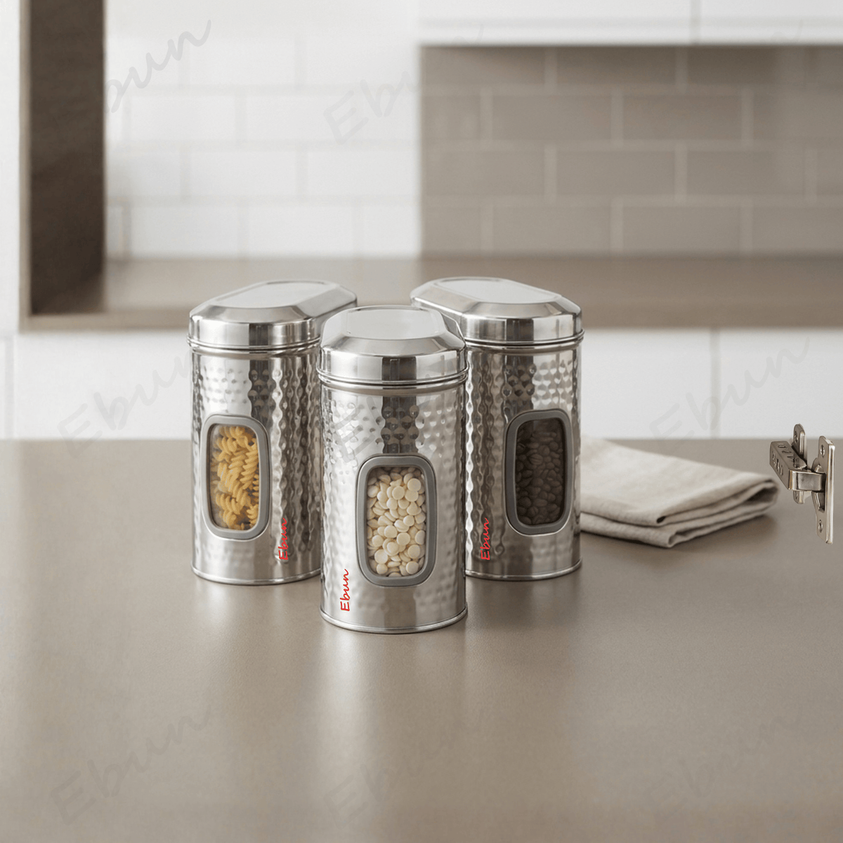 Ebun Stainless Steel Capsule Shape Hand Hammered See Through Containers - 1.5 Kgs