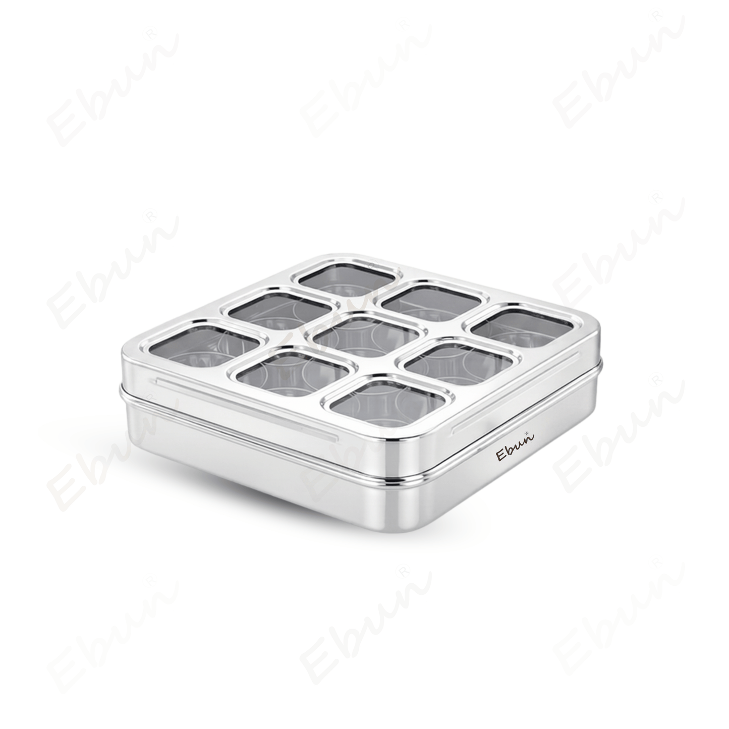 Ebun Stainless Steel 9 in 1 Square Masala Dabba for Kitchen