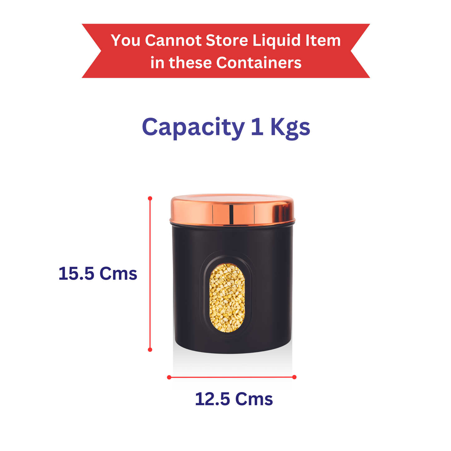 Ebun Stainless Steel See Through Containers 1 Kgs Capacity - Black