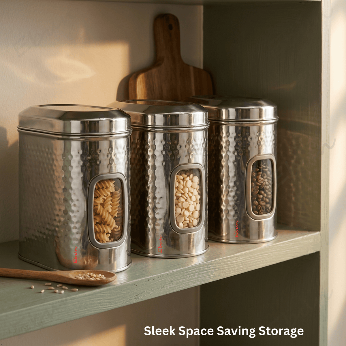 Ebun Stainless Steel Capsule Shape Hand Hammered See Through Containers - 1.5 Kgs