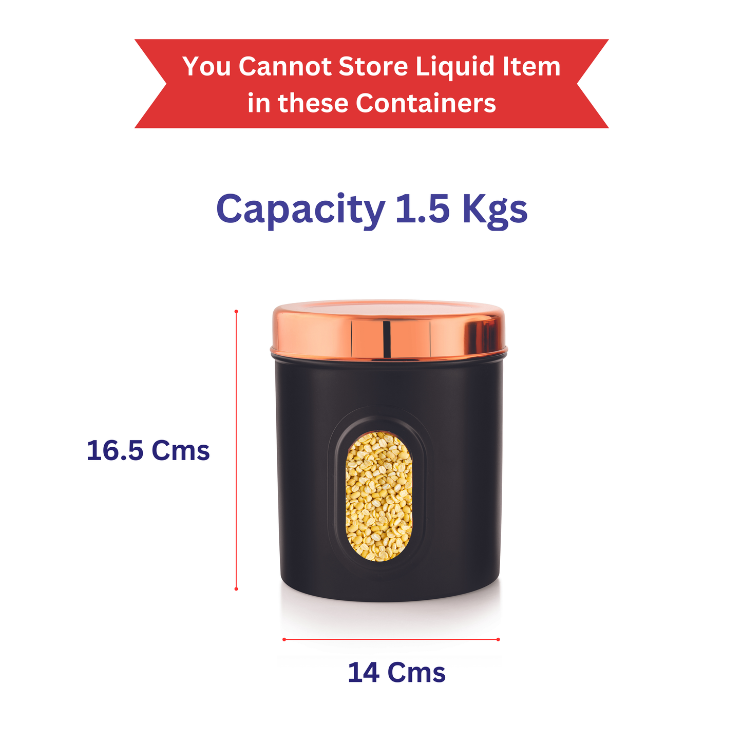 Ebun Stainless Steel See Through Containers 1.5 Kgs Capacity - Black