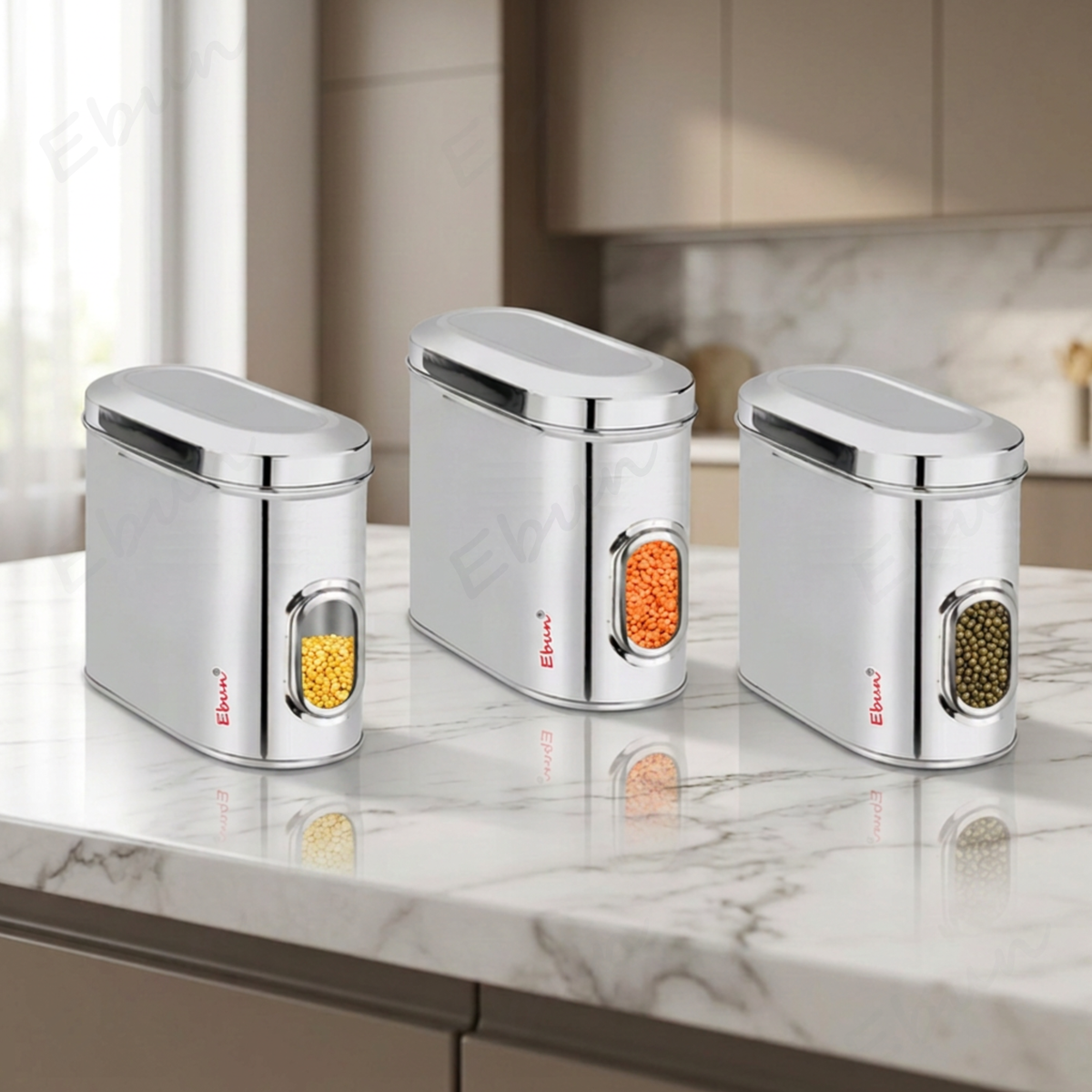 Ebun Stainless Steel Capsule Shape See Through Containers - 2 Kgs Capacity