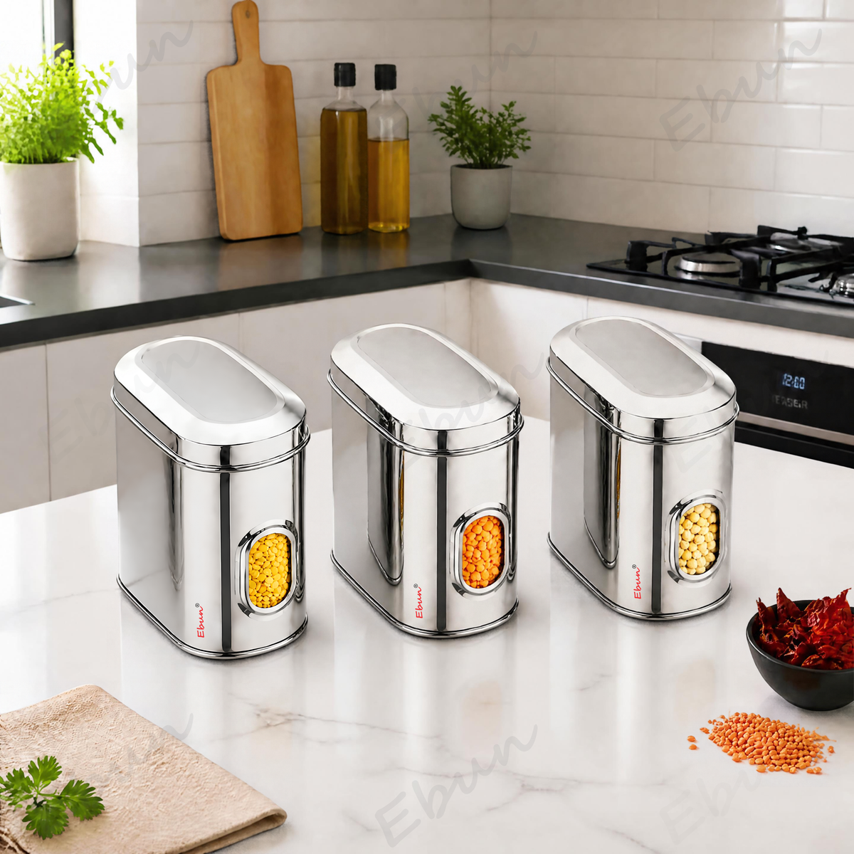 Ebun Stainless Steel Capsule Shape See Through Containers - 2 Kgs Capacity