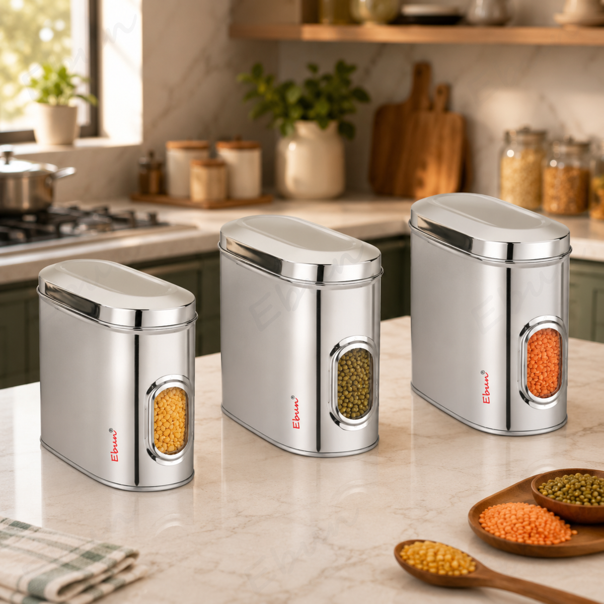 Ebun Stainless Steel Capsule Shape See Through Containers - 2 Kgs Capacity