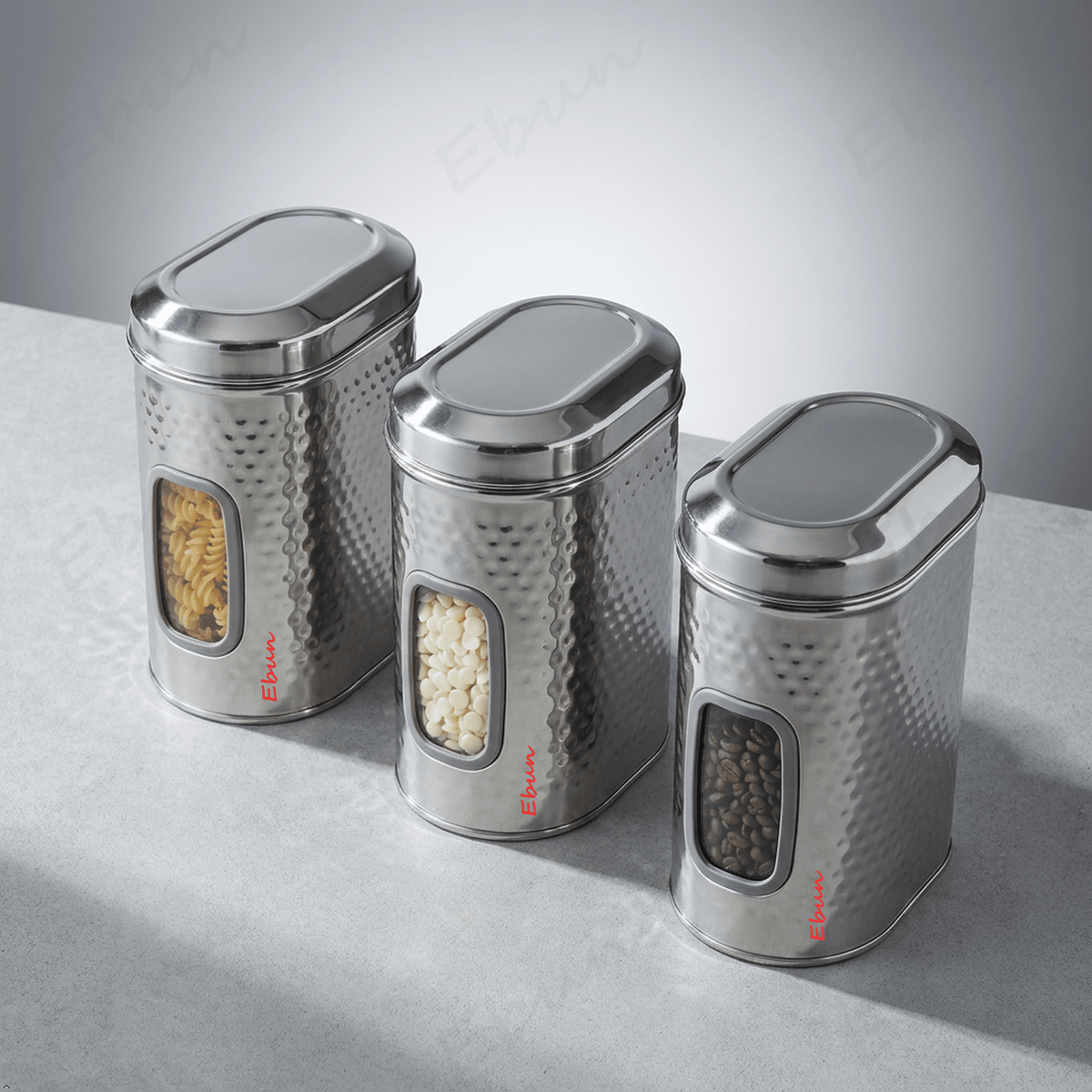 Ebun Stainless Steel Capsule Shape Hand Hammered See Through Containers - 1.5 Kgs