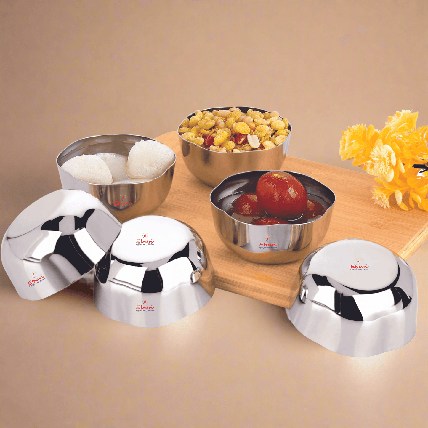 Ebun Heavy Gauge Stainless Steel Bowls Set of 6 - 200 Ml