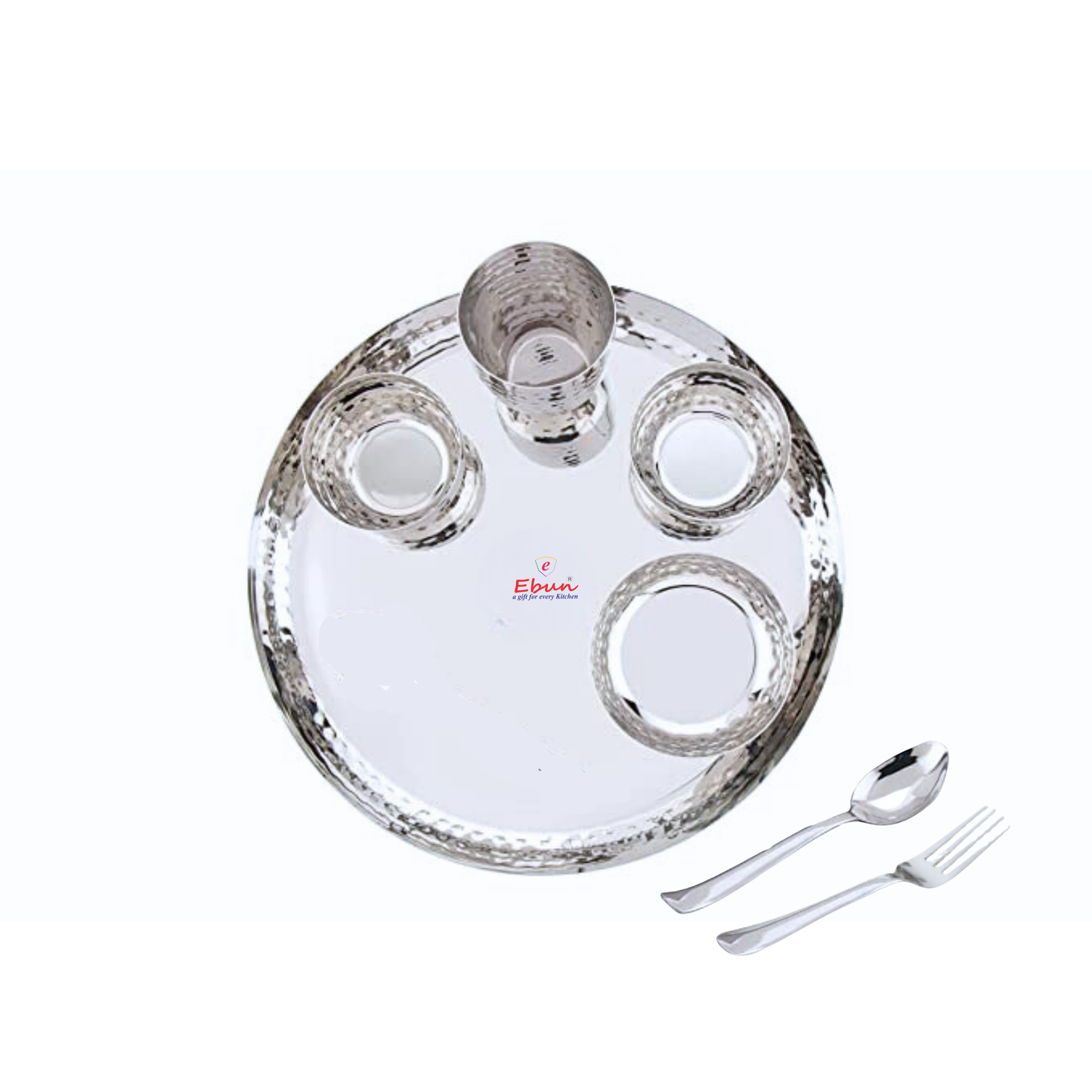 Ebun Stainless Steel Hand Hammered Design Dinner Set - Pack of 2