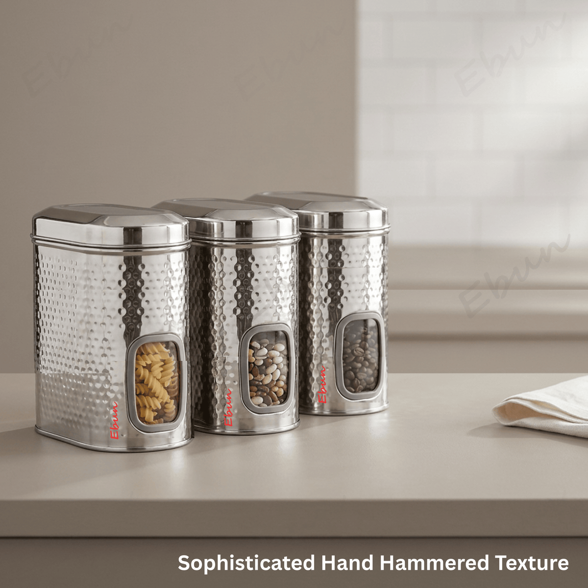Ebun Stainless Steel Capsule Shape Hand Hammered See Through Containers - 2 Kgs