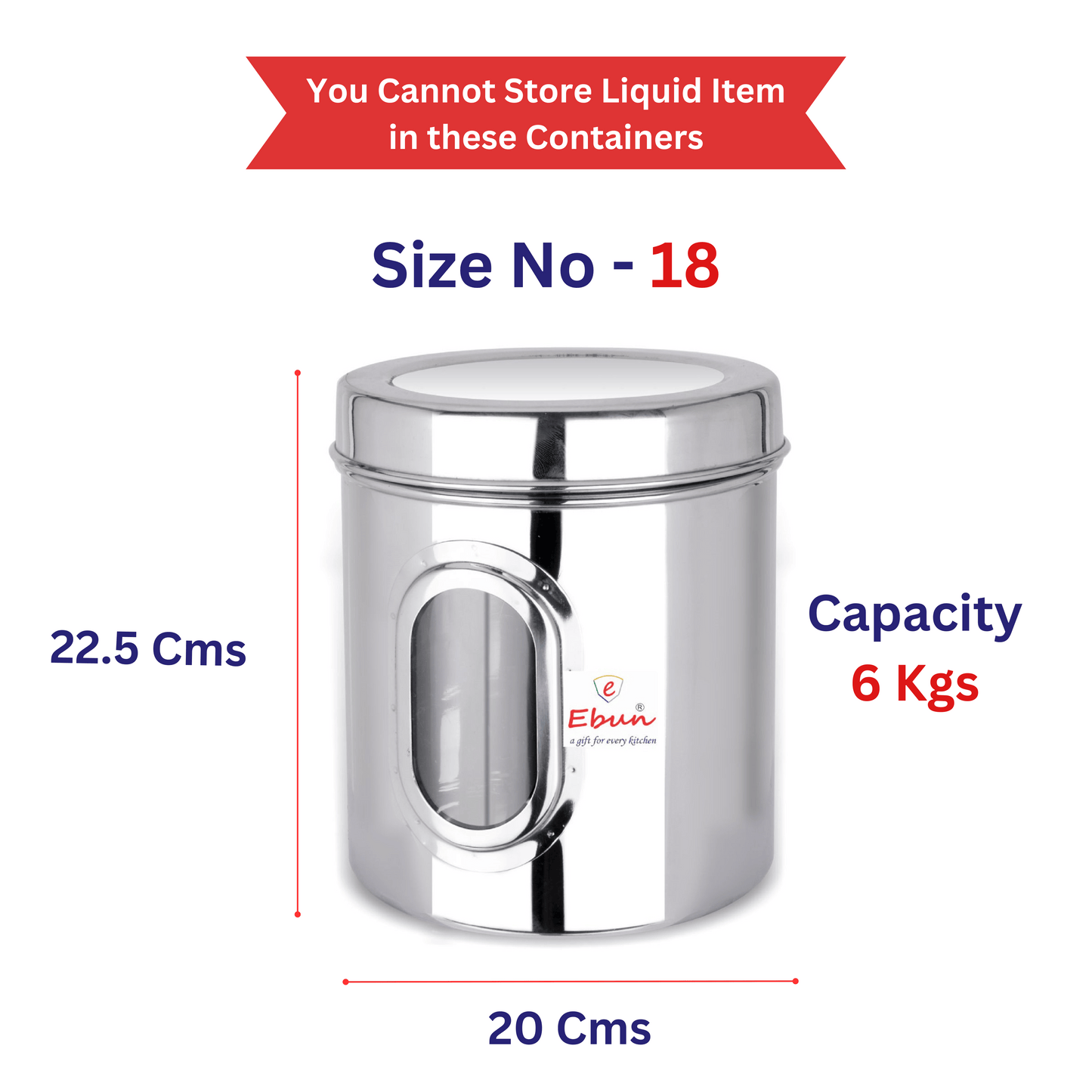 Ebun Stainless Steel See Through Containers 6 Kgs Capacity - Pack of 4 Combo