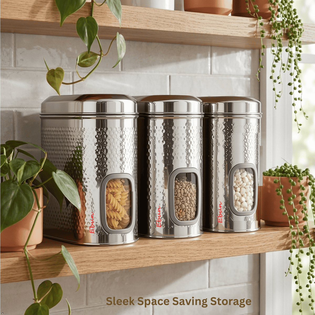 Ebun Stainless Steel Capsule Shape Hand Hammered See Through Containers - 2 Kgs