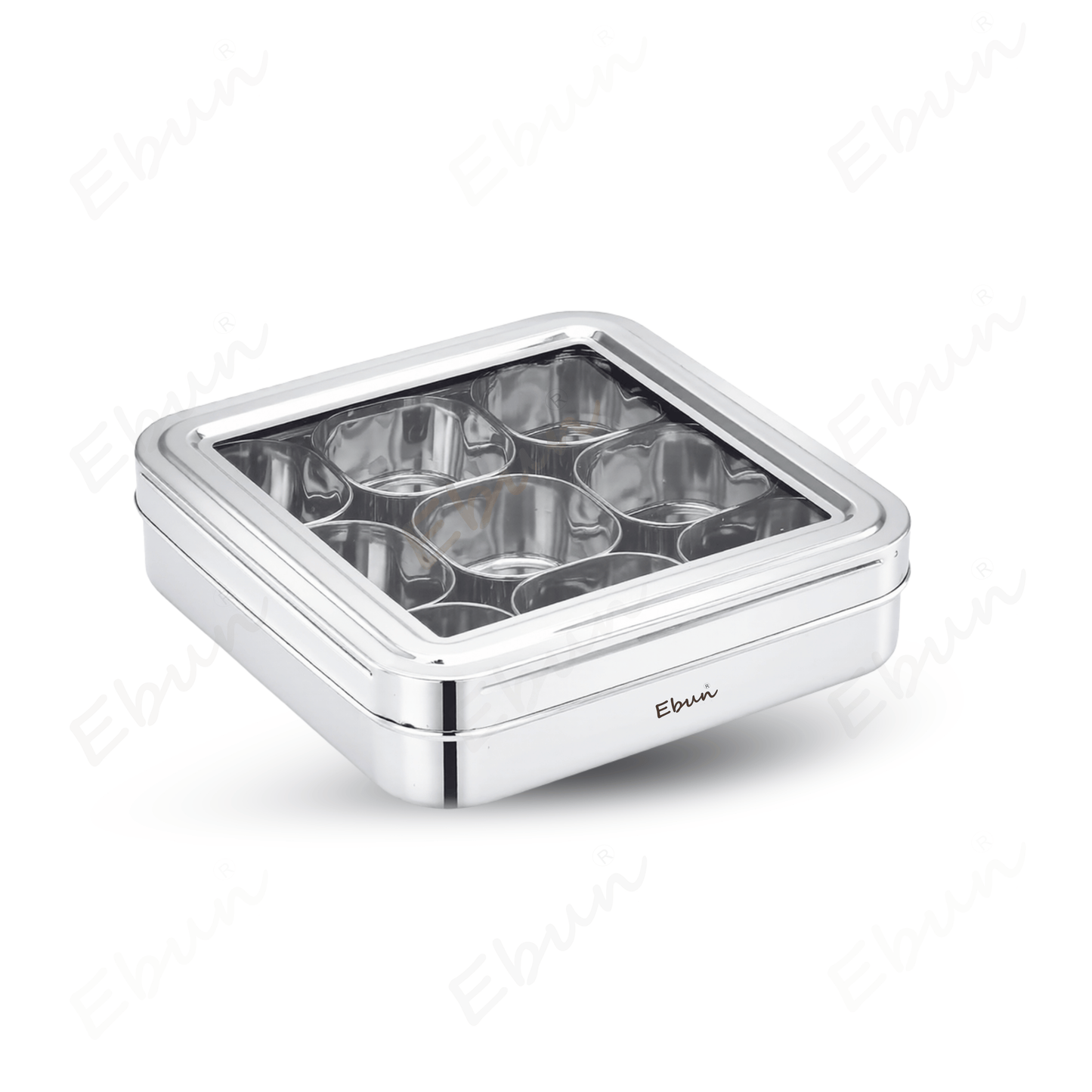 Ebun Stainless Steel 9 in 1 Square Masala Dabba for Kitchen