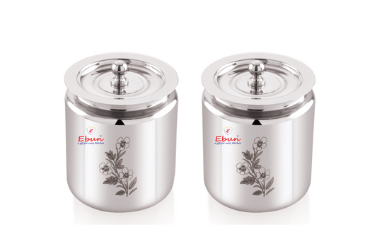 Ebun Stainless Steel Laser Finish Pot 250 Ml (Pack of 2)
