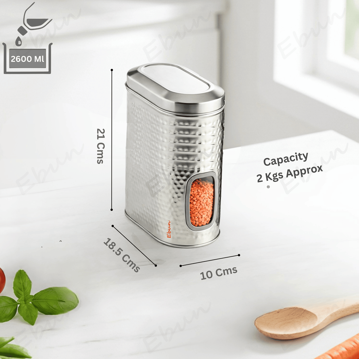 Ebun Stainless Steel Capsule Shape Hand Hammered See Through Containers - 2 Kgs