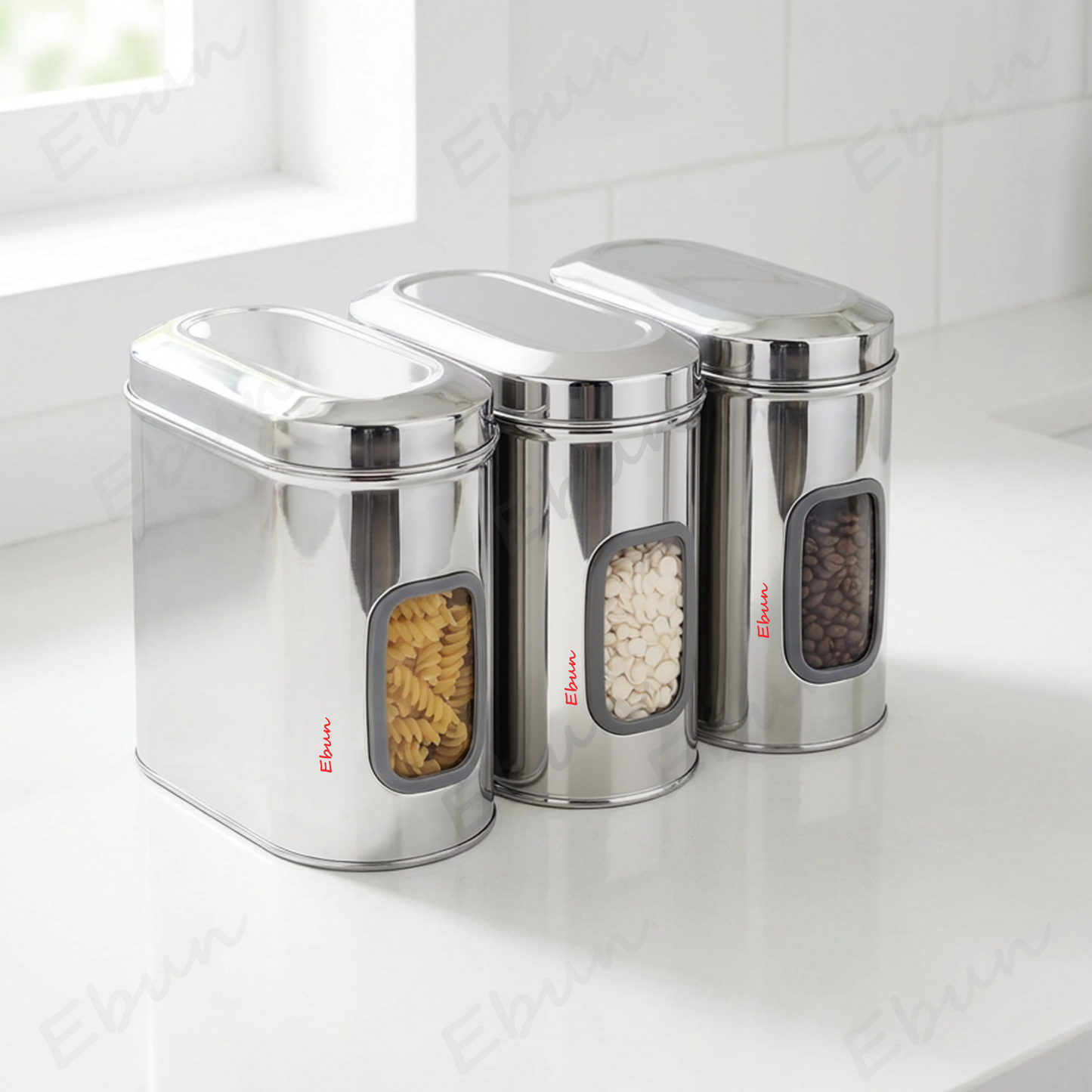 Ebun Stainless Steel Capsule Shape See Through Containers 1.5 Kgs - Pack of 6