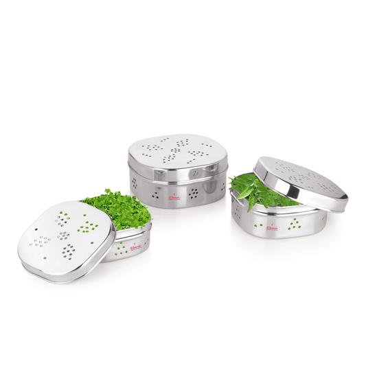 Ebun Mirror Polish Sqaure Shape Stainless Steel Coriander Dabba