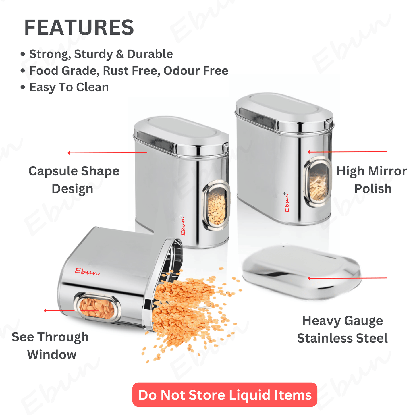 Ebun Stainless Steel Capsule Shape See Through Containers - 1.5 Kgs