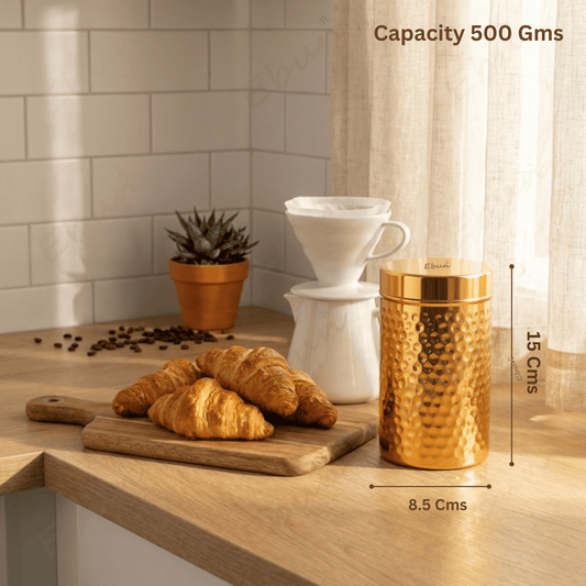 Ebun Stainless Steel Gold PVD Plated Containers 500 Gms Capacity - Pack of 3