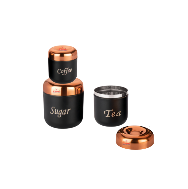 Ebun Stainless Steel Tea Coffee Sugar Containers Set of 3 with Capacity 750 Gms, 500 Gms & 350 Gms