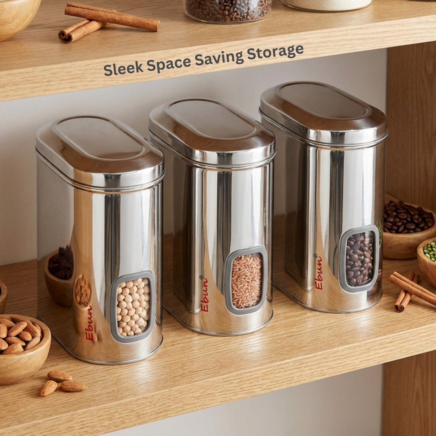Ebun Stainless Steel Capsule Shape See Through Containers - 1.5 Kgs