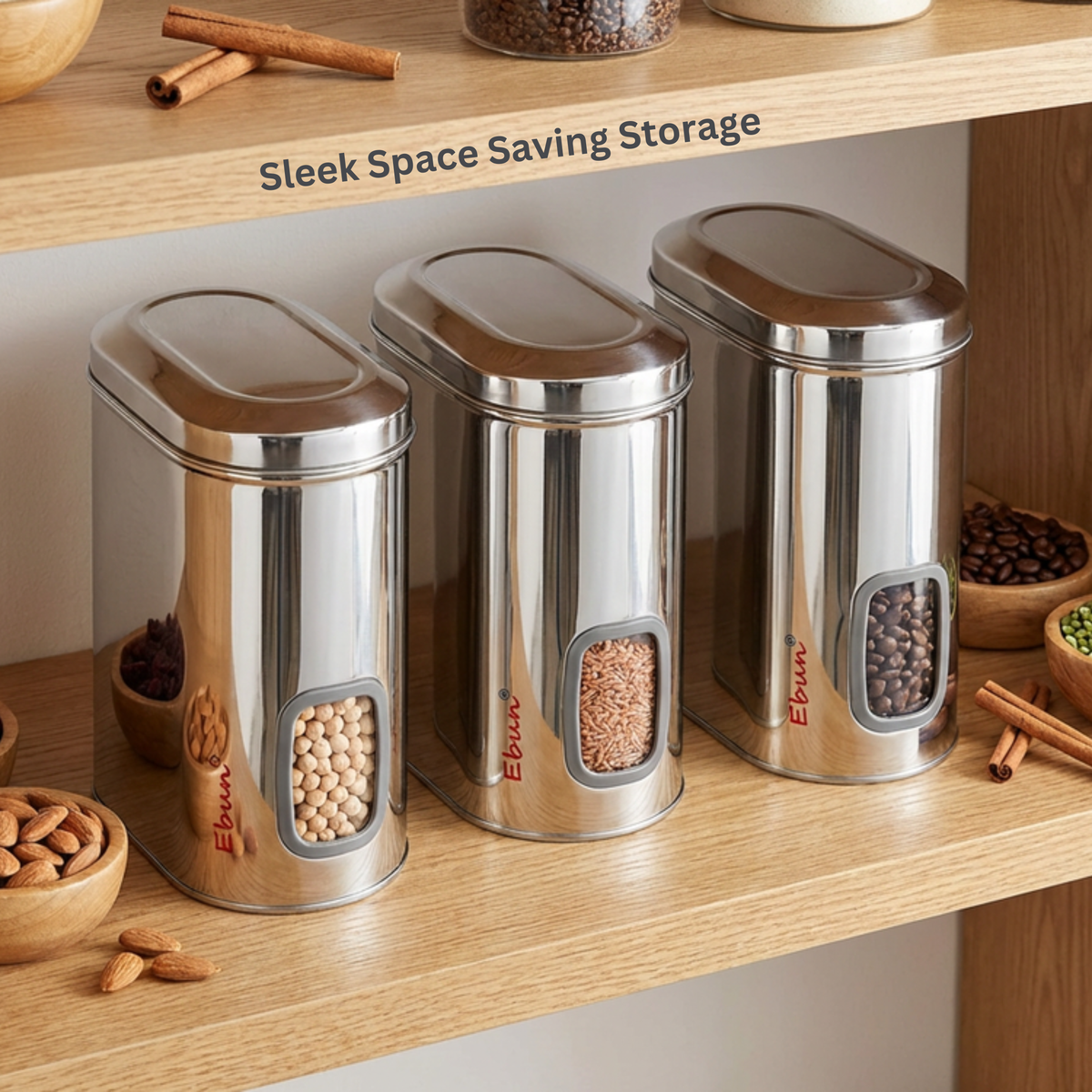 Ebun Stainless Steel Capsule Shape See Through Containers 2 Kgs - Pack of 6