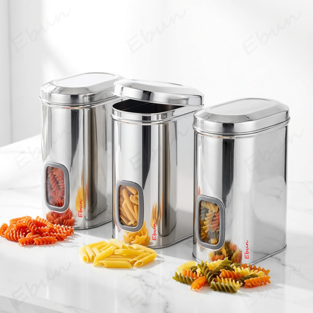 Ebun Stainless Steel Capsule Shape See Through Containers 2 Kgs - Pack of 6