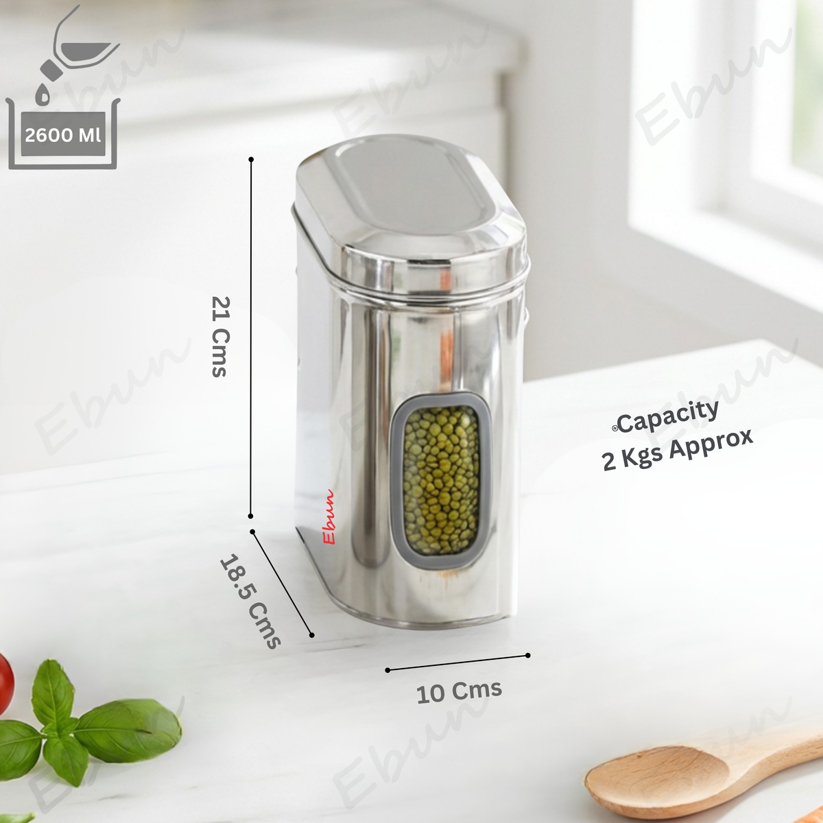 Ebun Stainless Steel Capsule Shape See Through Containers 2 Kgs - Pack of 6