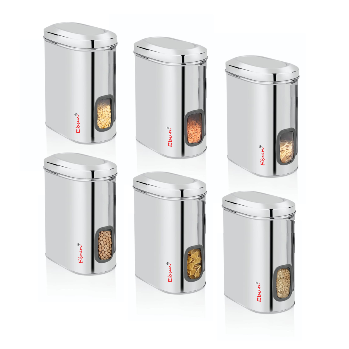 Ebun Stainless Steel Capsule Shape See Through Containers 2 Kgs - Pack of 6