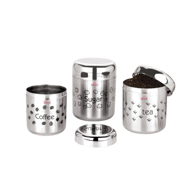 Ebun Stainless Steel Tea Coffee Sugar Containers Set of 3 with Capacity 900 Gms, 700 Gms & 500 Gms