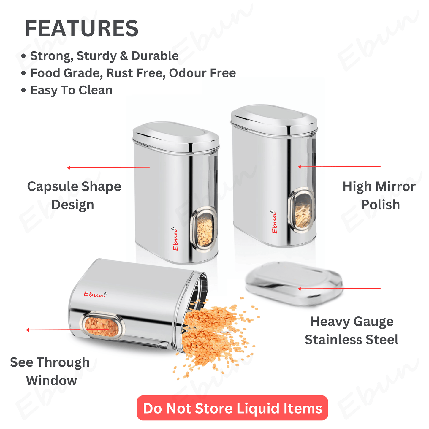 Ebun Stainless Steel Capsule Shape See Through Containers - 2 Kgs Capacity