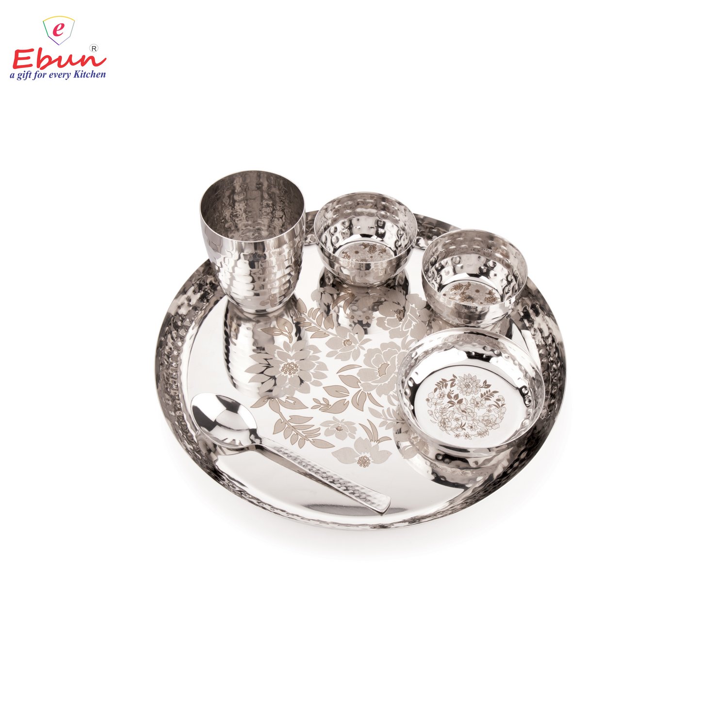 Ebun Hand Hammered and Laser Design Heavy Gauge Stainless Steel Dinner Set