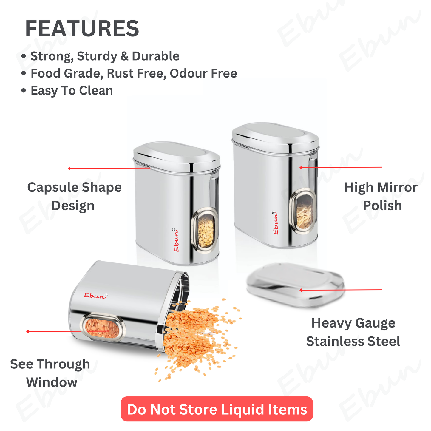 Ebun Stainless Steel Capsule Shape See Through Containers - 2 Kgs Capacity