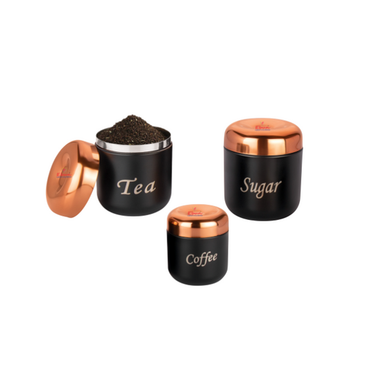 Ebun Stainless Steel Tea Coffee Sugar Containers Set of 3 with Capacity 500 Gms, 350 Gms & 200 Gms
