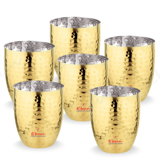 Ebun Gold PVD Plated Stainless Steel Glass Set of 6 - 300 Ml