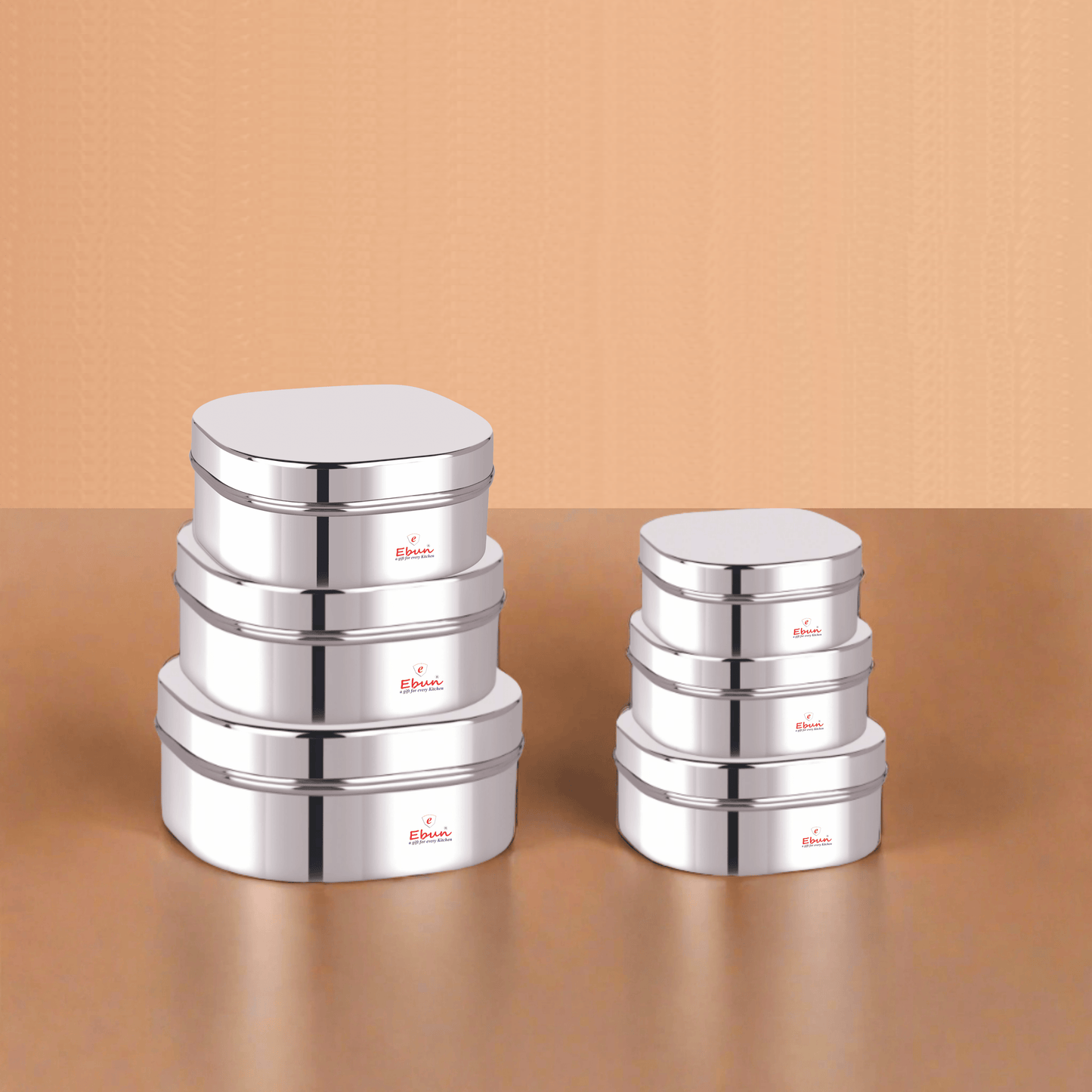 Ebun Mirror Polish Stainless Steel Chocolate Dabba 150 Ml to 750 Ml (Pack of 6)
