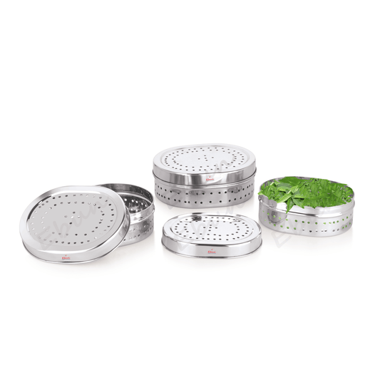 Ebun Mirror Polish Oval Shape Stainless Steel Coriander Dabba