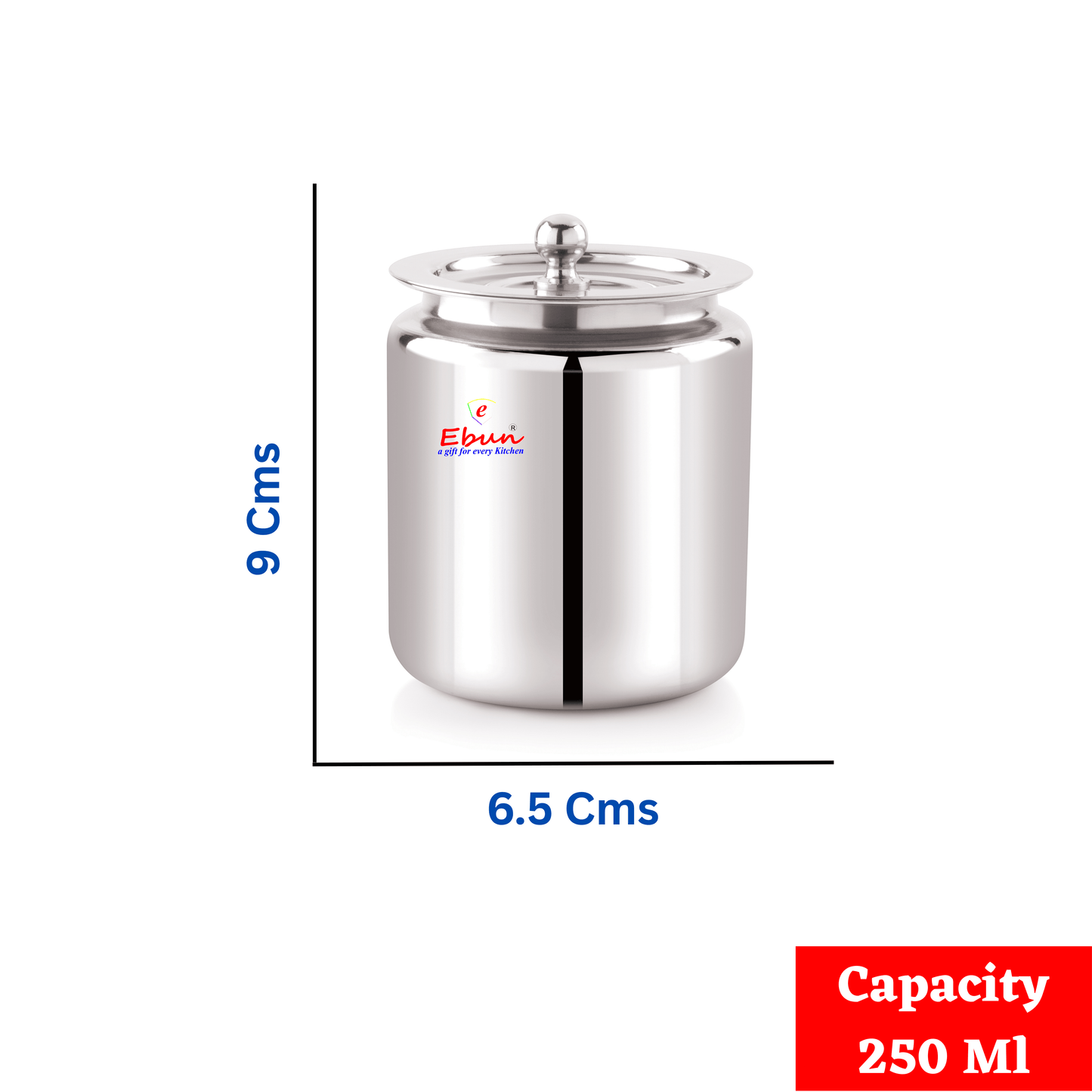 Ebun Stainless Steel Mirror Polished Plain Ghee Pot 250 Ml (Pack of 2)
