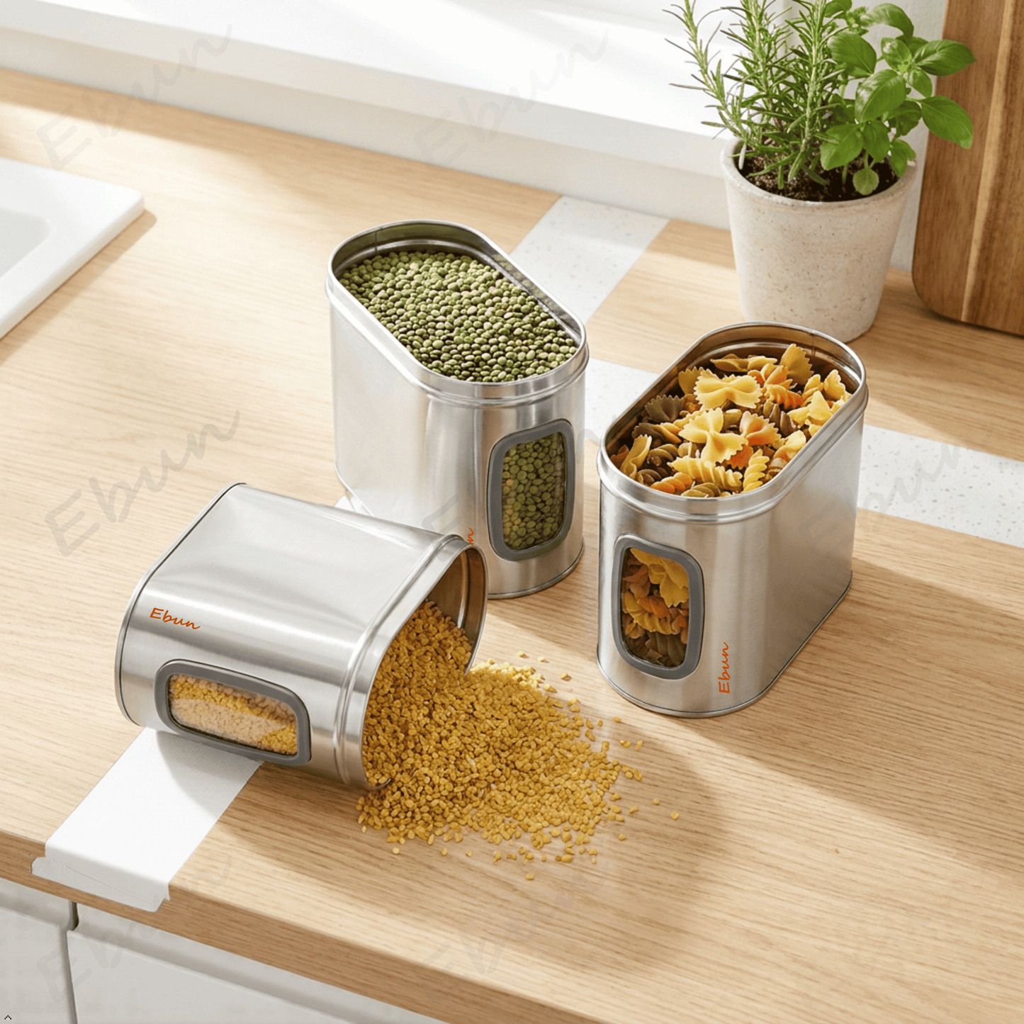 Ebun Stainless Steel Capsule Shape See Through Containers 1 Kgs - Pack of 6
