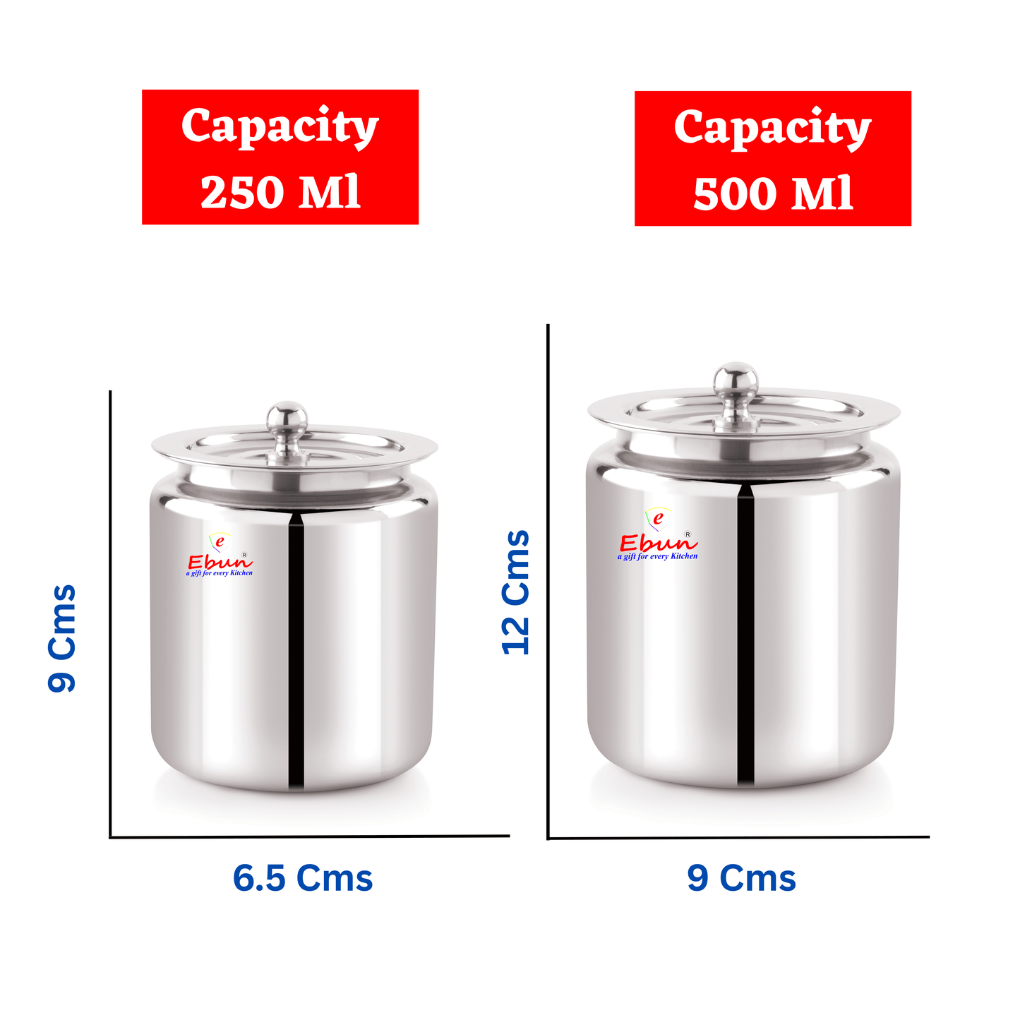 Ebun Stainless Steel Mirror Polished Plain Ghee Pot 250 & 500 Ml Combo (Pack of 2)