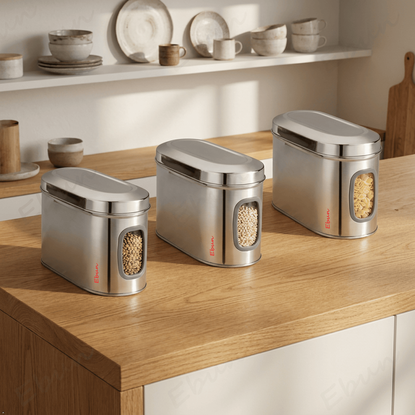 Ebun Stainless Steel Capsule Shape See Through Containers 1 Kgs - Pack of 6