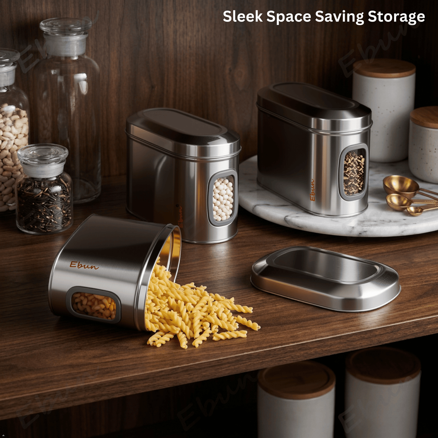 Ebun Stainless Steel Capsule Shape See Through Containers 1 Kgs - Pack of 6