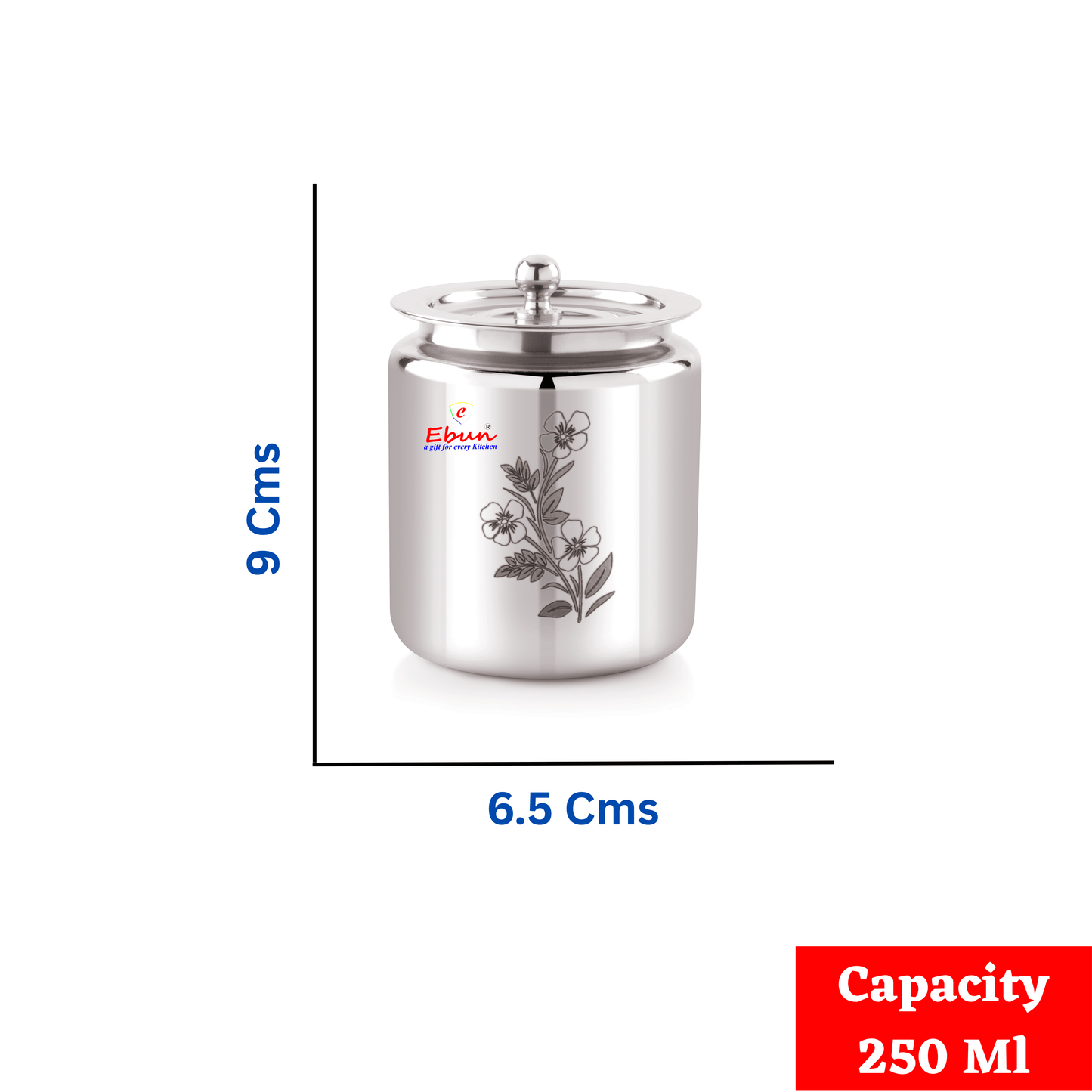 Ebun Stainless Steel Laser Finish Pot 250 Ml (Pack of 2)