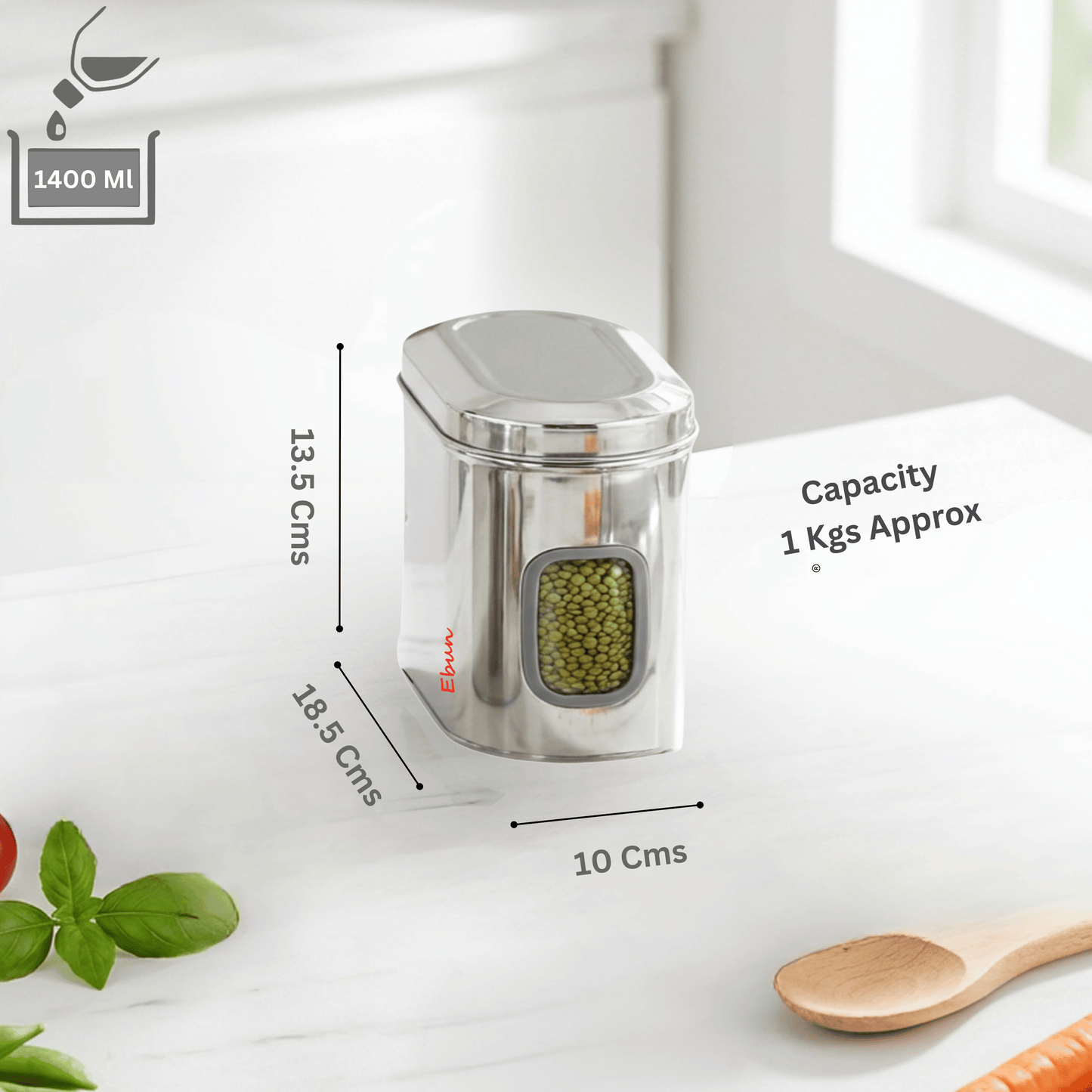 Ebun Stainless Steel Capsule Shape See Through Containers 1 Kgs - Pack of 6