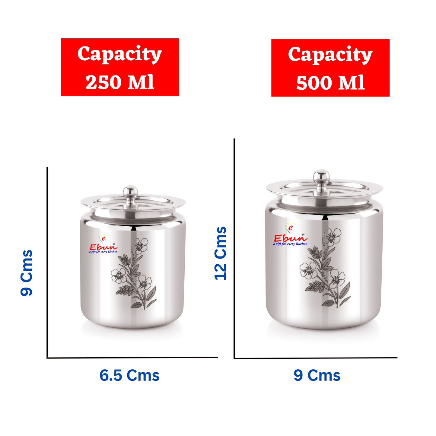 Ebun Stainless Steel Laser Finish Ghee Pot 250 & 500 Ml Combo (Pack of 2)