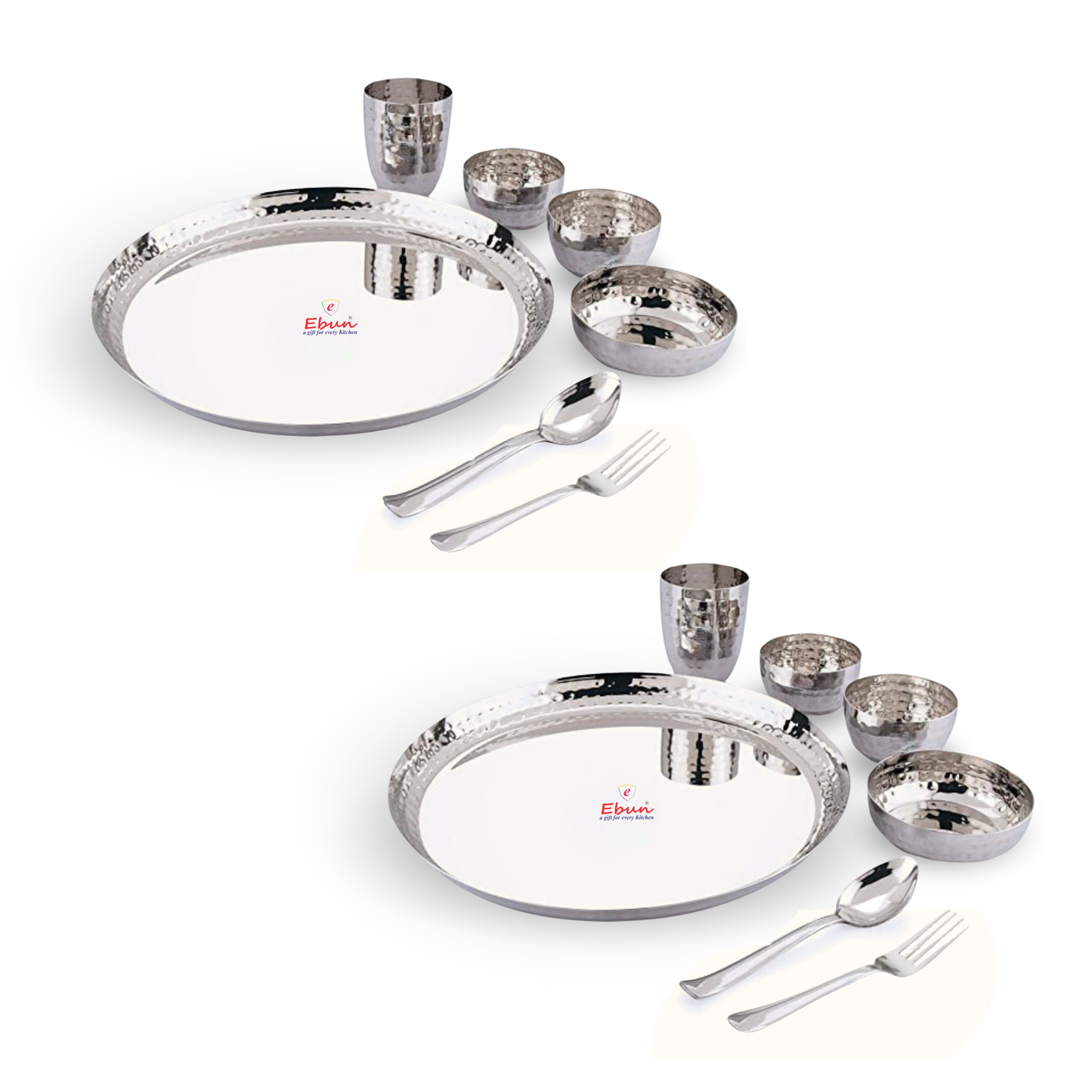 Ebun Stainless Steel Hand Hammered Design Dinner Set - Pack of 2